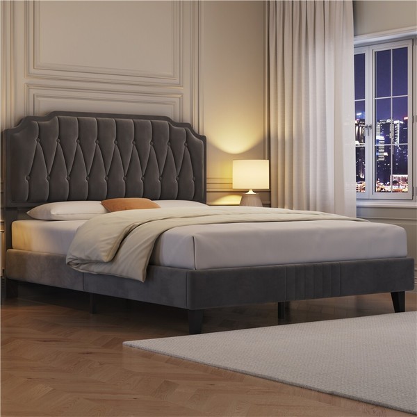 Polsterbett Doppelbett Stoffbett Bettrahmen Bett Mit HöHenverstellbarem Kopfteil-image
