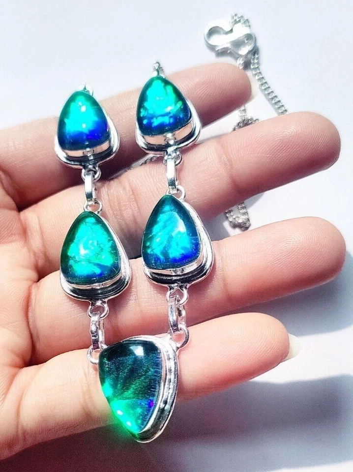 Australian Triplet Opal Gemstone 925 Sterling Silver Handmade Jewelry Necklace - Image 3 of 4