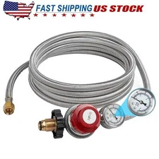 12FT 30PSI High Pressure Adjustable Propane Regulator Hose With Gauge Indicator