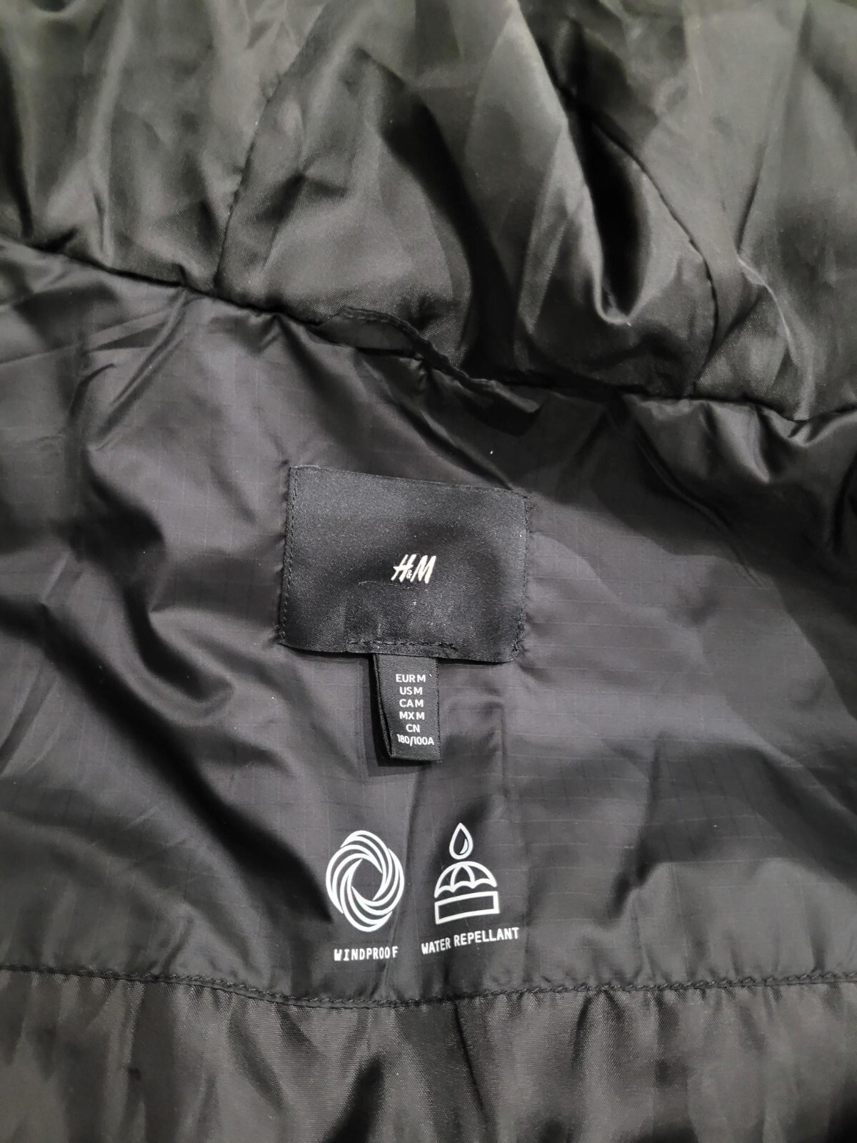 H&M, Men's/teens black puffa jacket, zipped, pockets, water repellant