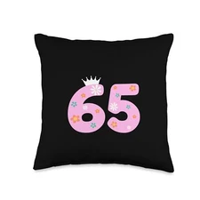 65 Year Old Flower Crown Its My 65th Birthday Throw Pillow 16x16 Multicolor