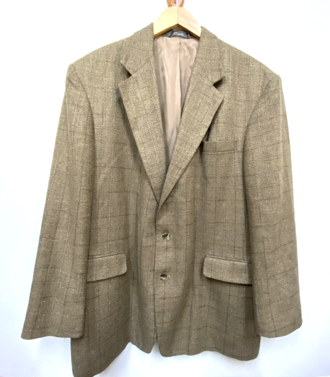 Haggar Mens Light Brown Squared Tweed Sportscoat Size 44L USA