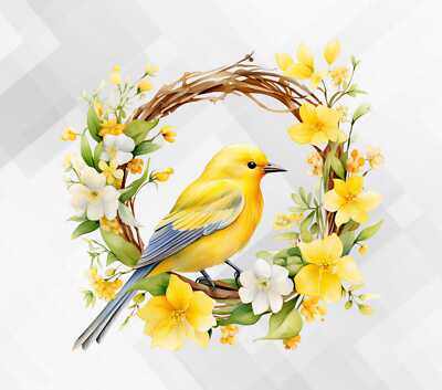 Frühling Blumen gelb Kanarienvogel Wand Vinyl Aufkleber Sticker ho934