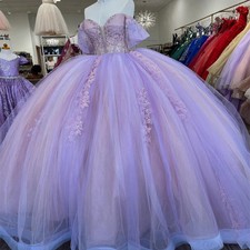 Lavender Sweetheart Quinceanera Dresses Ball Gown Applique Lace Tull Sweet 16