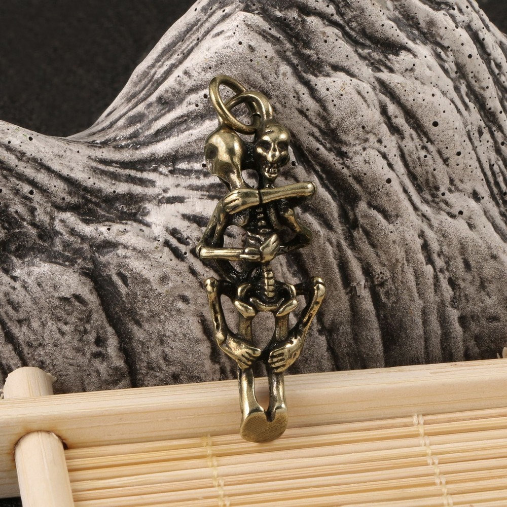 Solid Brass Skeleton Lover Pendant Figurine Statue Home Ornament Collectibles
