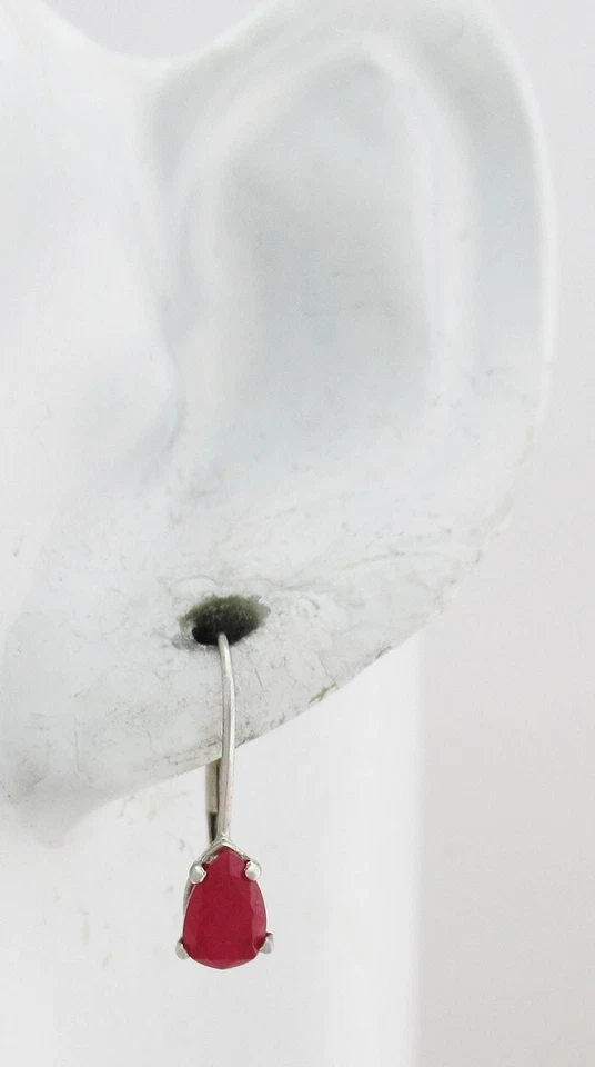 GENUINE 1.34 Cts RUBY EARRINGS 14K WHITE GOLD - Free Certificate - LEVER BACKS - Image 3 of 4