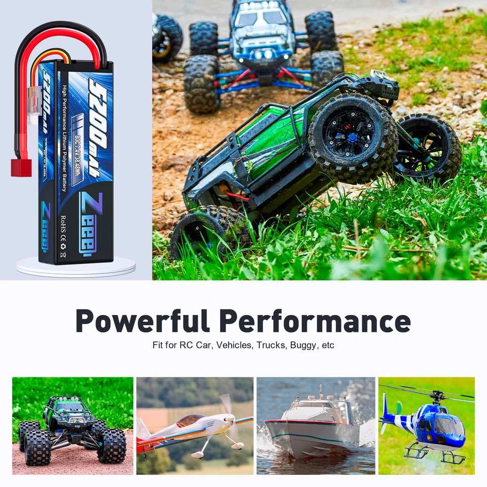 2X Zeee 2S LiPo Akku T Stecker 7.4V 5200mAh 80C Hardcase für RC Monster Truck - Bild 4 von 4