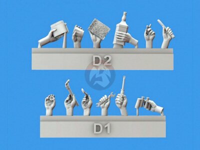 Royal Model 1/35 Assorted Hands Set No.4 (6 Left & 6 Right, holding items) 914