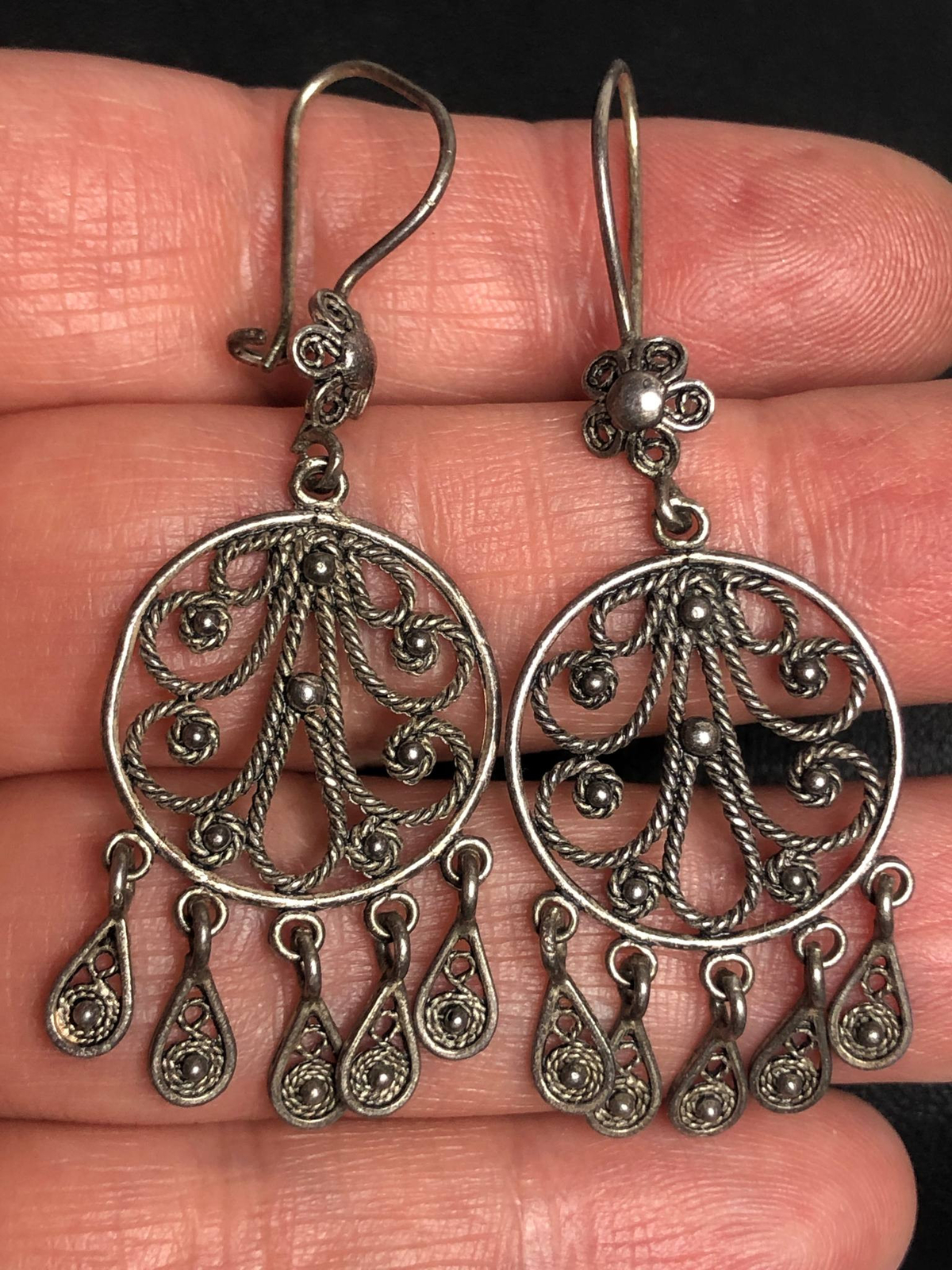 4689 Vintage Oxidized Sterling 925 Turkey chandelier dangle earrings 6.7 grams eBay