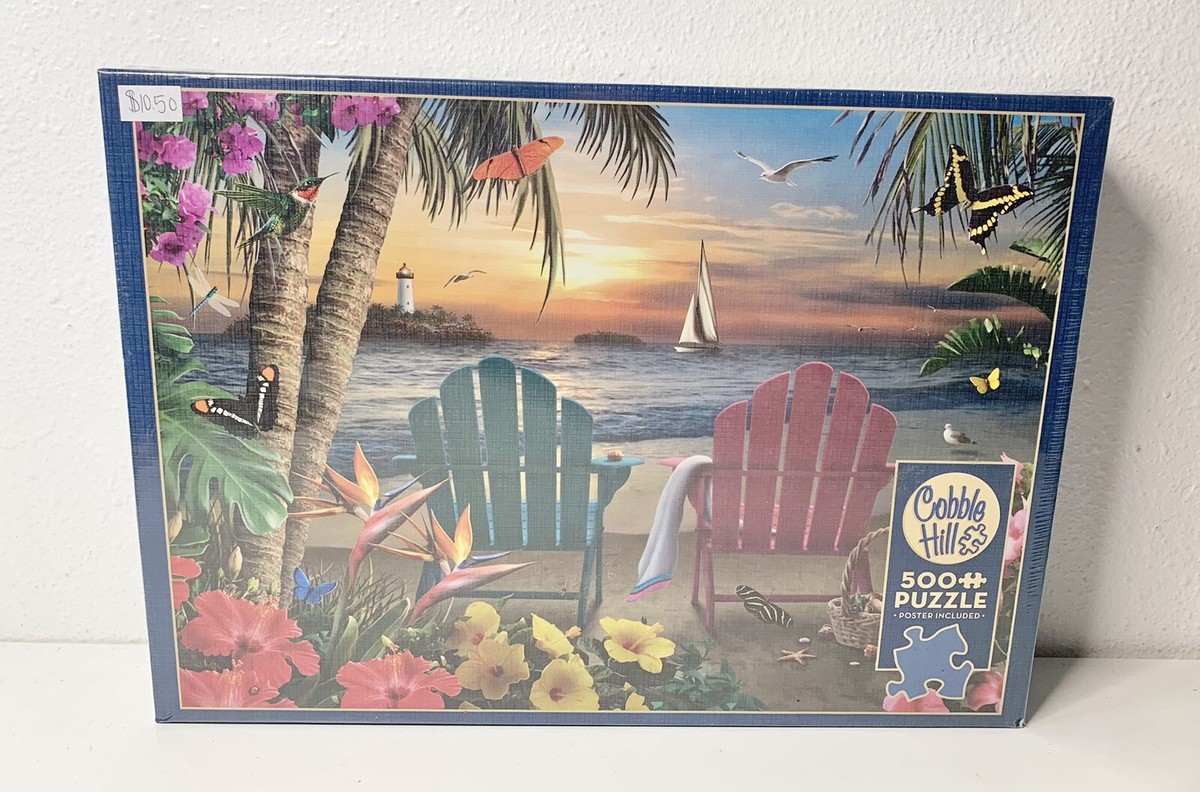 Cobble Hill 500 Piece Puzzle - Island Paradise With Sample Poster, Made In USA Eco-Friendly