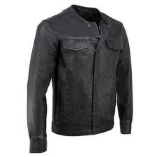 Milwaukee Leather MLM1607 Men's Collarless Premium Goatskin Leather Biker Shirt