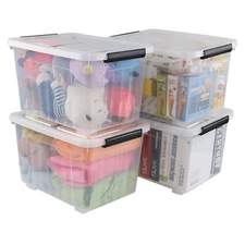 Idotry 30 Qt Stackable Latching Box w/ Lid & Wheels Plastic Containers, 4-Packs
