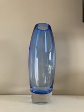 Tall Blown Glass Vase Sky Blue With Clear Bas...