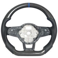 Real Carbon Fiber Steering Wheel For Vw Golf Mk7 Mk7.5 Gti R-line Blue Line