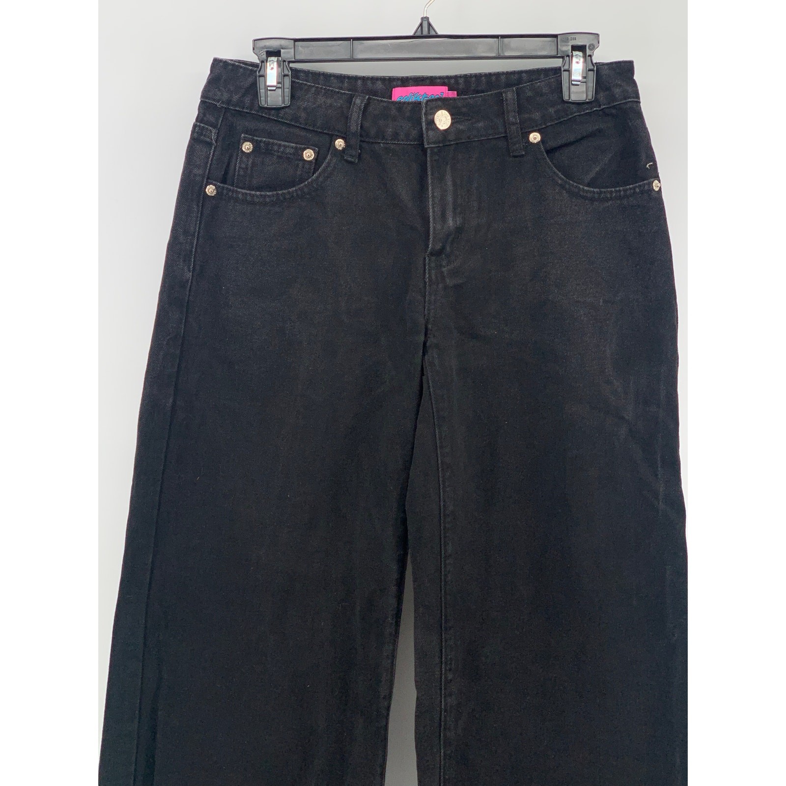 EDIKTED Women's Black Denim Frayed Wide-Leg High-Rise Five-Pocket Jeans SZ S image 5