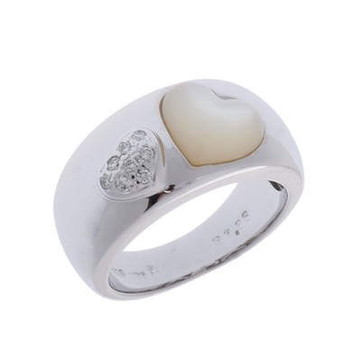 Ponte Vecchio Damen Ring 8 K18 Weißgold WG / Perle Diamant Herzring