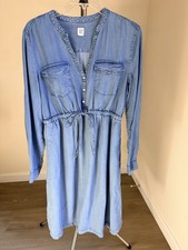 GAP Light Blue Chambray Button-Front Drawstring Dress S