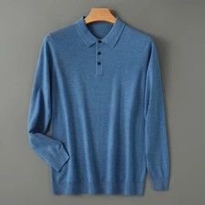 Men's Merino Wool Sweater Polo Collar Pullover Autumn Winter New Cashmere Knitwe