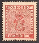 RARE 1865 Sweden 50c carmine rose Coat of Arms postage stamp Mint SG11a Cat£650