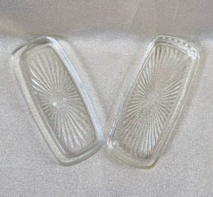 2 Vintage Replacement Glass Liners for Silverplate Butter Dish, Starburst Bottom