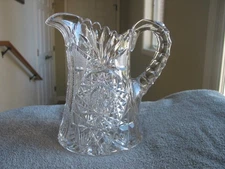 American Brilliant Cut Glass Antique Pitcher w/ Hobstar & Notched Mitres 8 inch