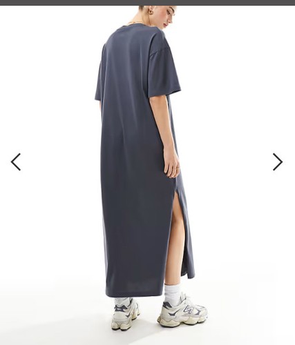 ASOS Maxi-T-Shirt-Kleid Stahlgrau 95 % Baumwolle Jersey Seitenschlitze UK 14 – Neu mit Etikett!