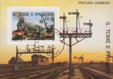 Timbres sur les Trains - Feuillet de timbres de Saint Thomas - TBE