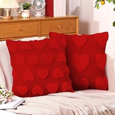 2 Pcs Valentine's Day Heart Throw Pillow Covers 18x18 Inch Embroidery Heart Red