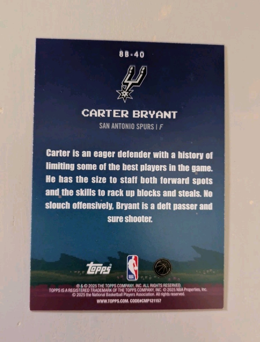 2025-26 Topps 8-Bit Ballers - Carter Bryant RC #8B-40 San Antonio