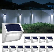 JSOT Outdoor Fence Lights,12 Pack Solar Powered Deck Lights Cool White-12Pack 