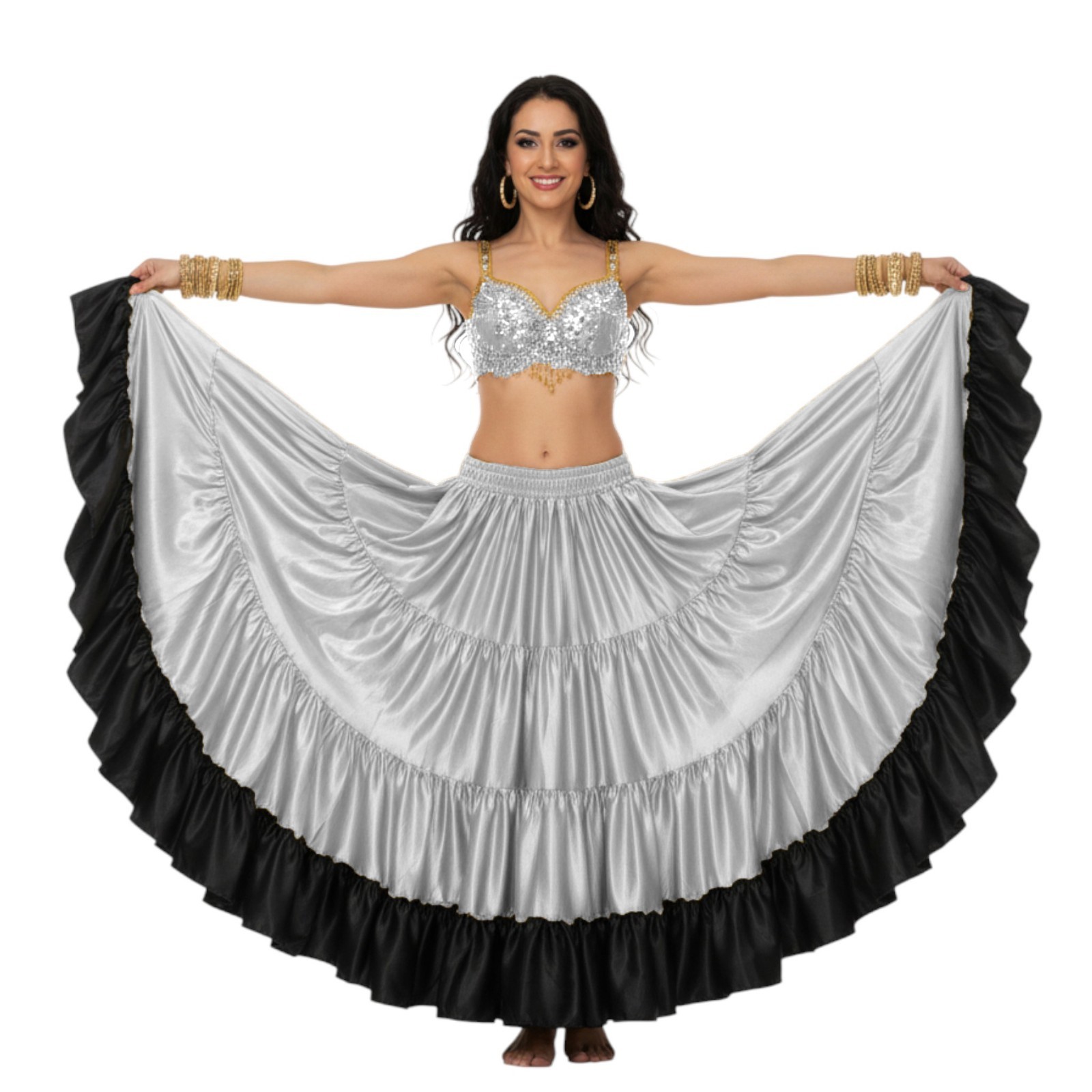 Falda Flamenca Satén 25 Yardas 4 Niveles Danza del Vientre Danza Española Talla Grande S65