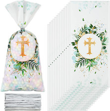 100 Pcs Baptism Cellophane Bags Baptism Gift Treat Bag Goodie Candy Bags with 15
