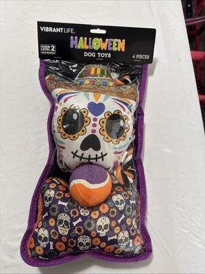 Vibrant Life Squeaky Dog Chew Toy Halloween Skull Ball Multicolor NWT