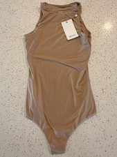 Quince Taupe Beige Nude High-Neck Sleeveless Bodysuit Second Skin S