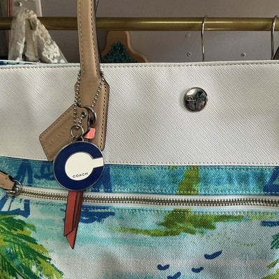 Coach Resort Beach Scene Blue Green Canvas Tote White Crossgrain