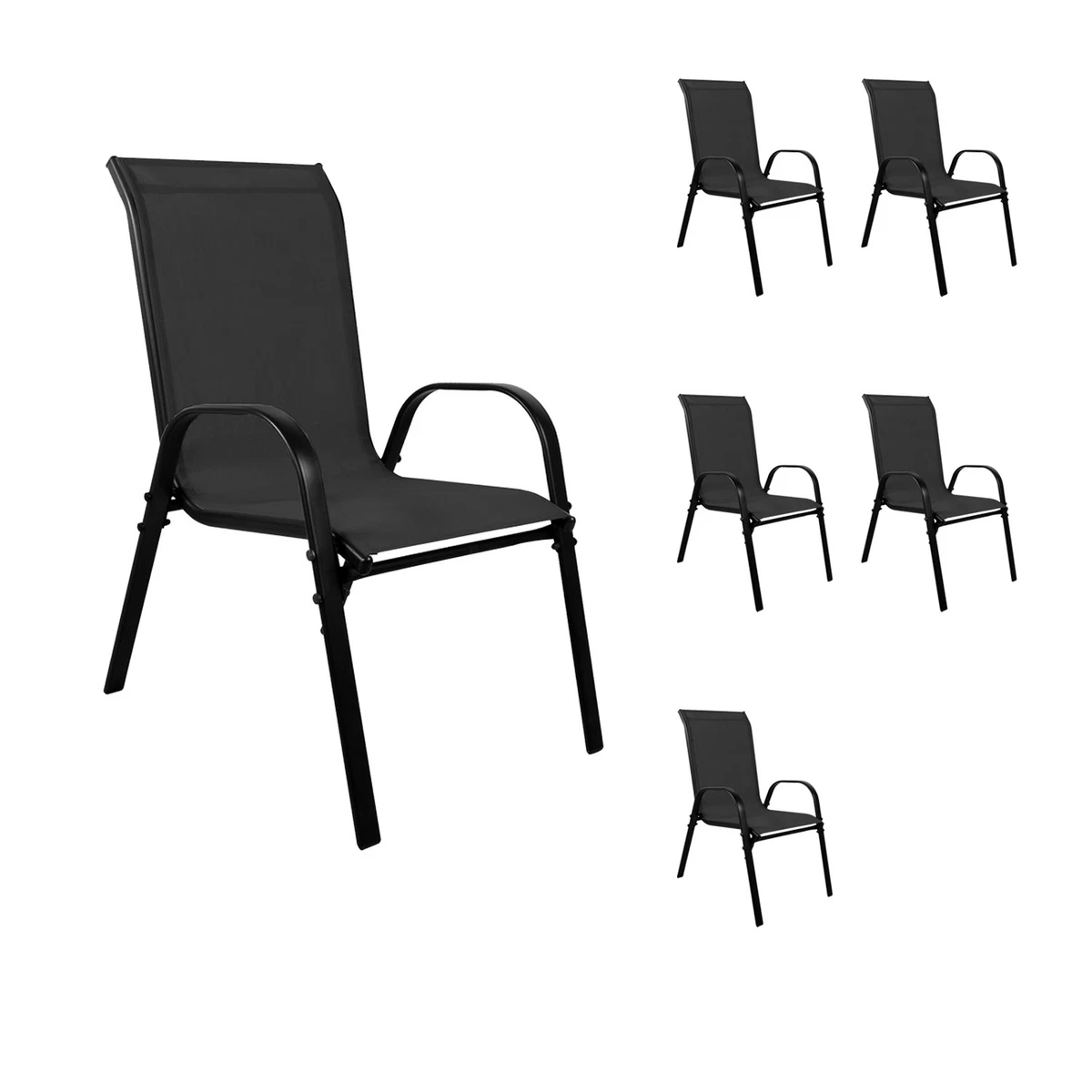 6 uds. Silla apilable XL silla apilable metal negro textiles color negro