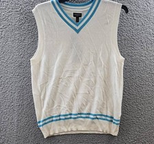 Club Room Luxury Cashmere V-Neck Sweater Vest Men's M Winter White/Blue Pullover