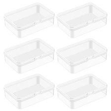 6 PCS Mini Clear Plastic Storage Containers Box Case with Lids Clear Rectangle B