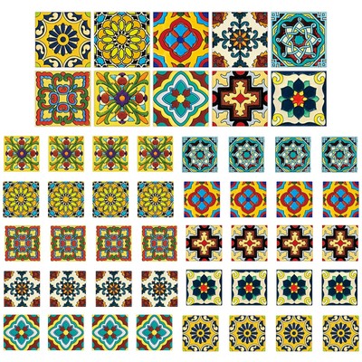 Valicaer 60 Stck. bunte marokkanische Fliesenaufkleber, Mandala Küche Bad Wand