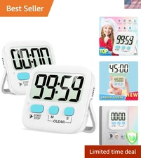 Easy-to-Use Countdown Timers for Kids & Cooking - 2 Pack with Battery Included