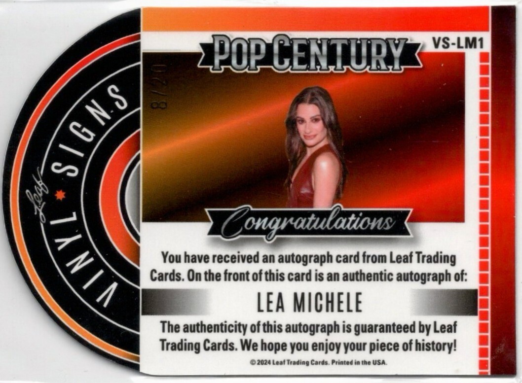 2024 Leaf Pop Century Vinyl Signs Lea Michele Autograph Card /20