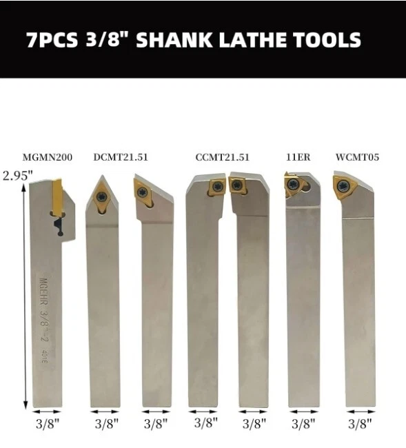 Torno de carburo indexable de vástago de 7 piezas de 3/8" con inserción de torneado para herramientas Bit Se traje EE. UU. Foto 4 de 4