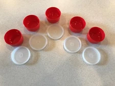 NEW TUPPERWARE SMIDGETS SET OF 5 WITH SEALS; RED WITH CLEAR/SHEER SEALS RARE HTF