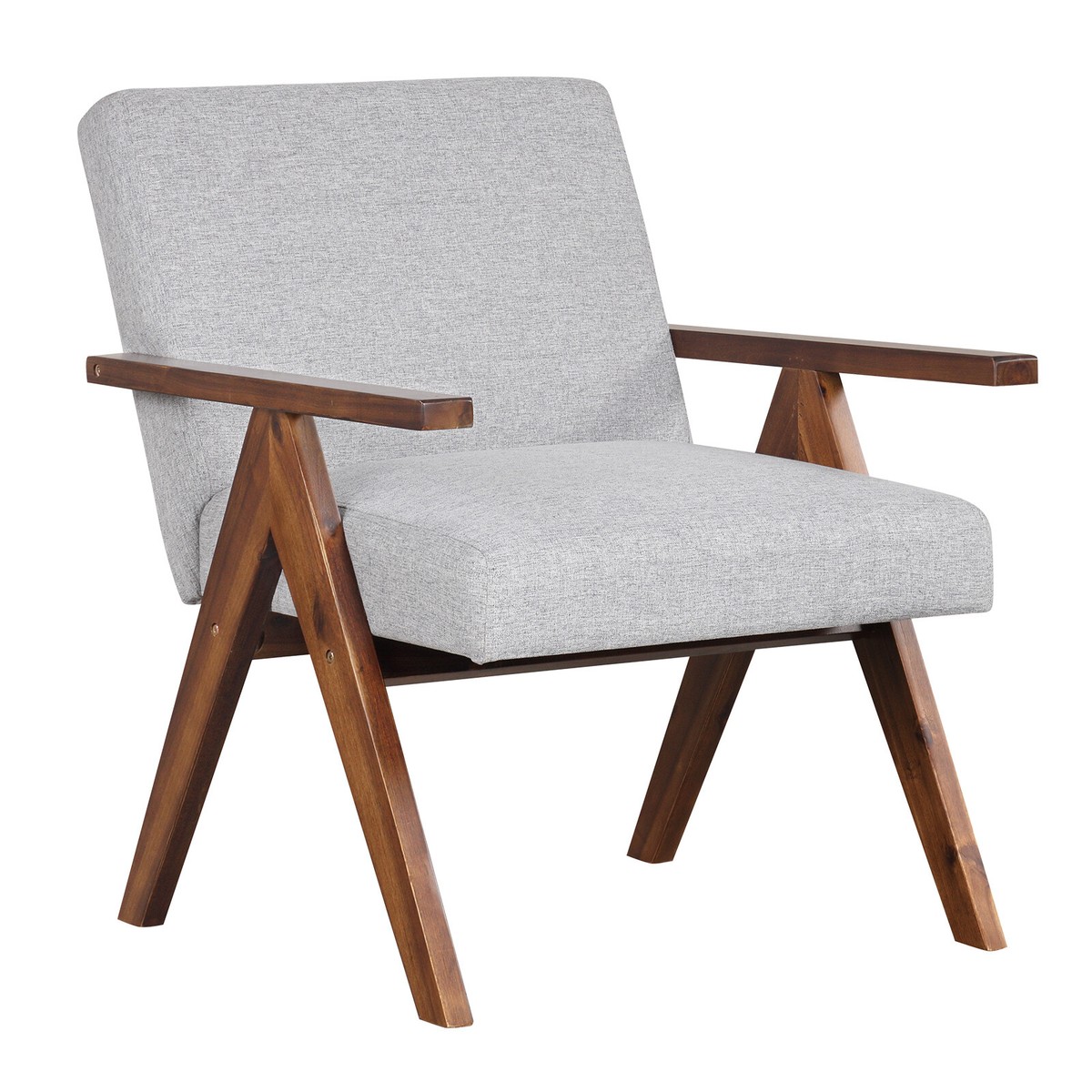 Linen Fabric Armchair w/ Solid Acacia Wood Frame Soft Padded