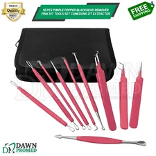 10 Pcs Pimple Popper Blackhead Remover Pink Kit Tools Set Comedone Zit Extractor