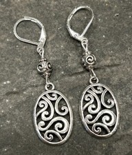 New Oval Filigree Dangle Earrings With Sterling Silver Leverbacks