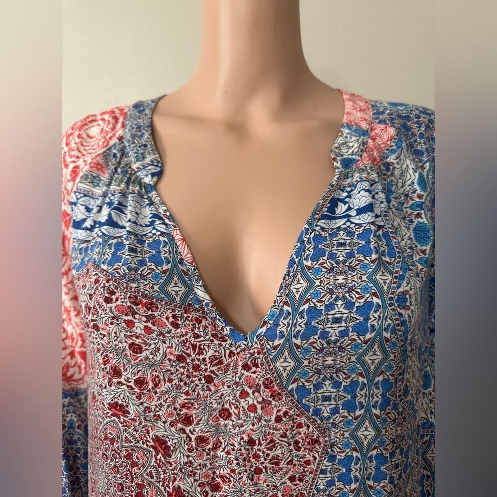 Sanctuary Womens Blouse M Boho Patchwork Print Tu… - image 6