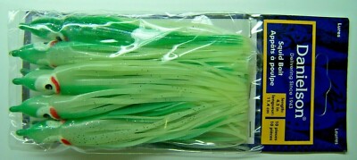 4-1/2'' Octopus Squid North Pacific Danielson Trolling Lure Skirt Glow 10 Pack