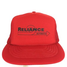 Vtg Reliance Automotive Hat Script Logo Mesh Foam Snap Back Trucker Baseball Cap