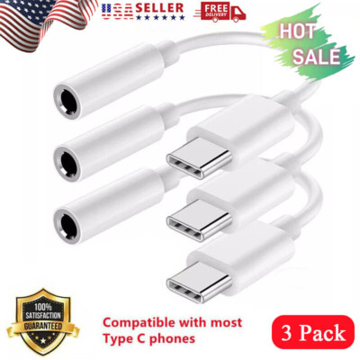  3Pack USB C TypeC Adapter to 3.5mm Aux Jack Headphone For iPhone 16/15 Pro Max